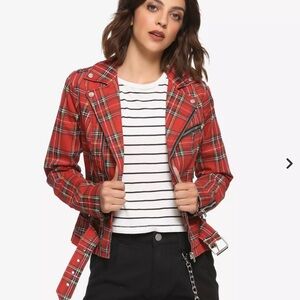 Royal Bones Red Blazer with Notched Lapel and Asymmetrical Zipper